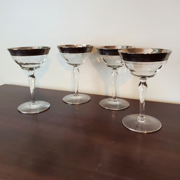 Glastonbury-Lotus Platinum Champagne/Sherbet 5 3/4" Glasses Vtg Glows ~ Set Of 4 - Picture 4 of 12